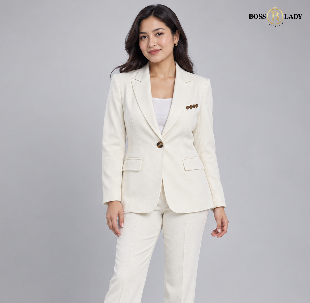 White Single-Breasted Notched-Lapel Blazer