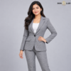 Grey Single-Breasted Checked Blazer