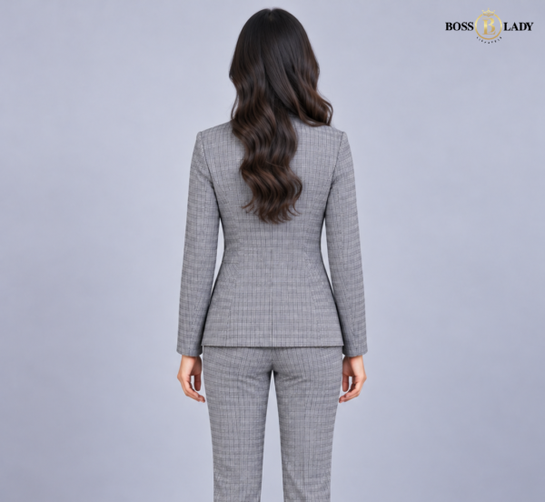 Grey Single-Breasted Checked Blazer