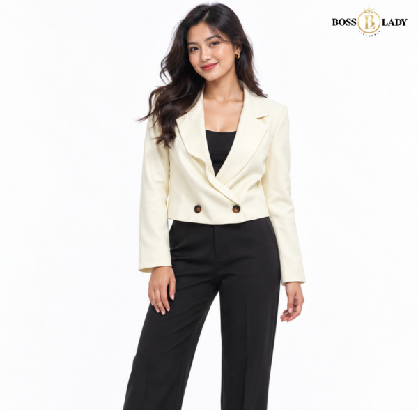Cream Double-Breasted Cropped Waistcoat