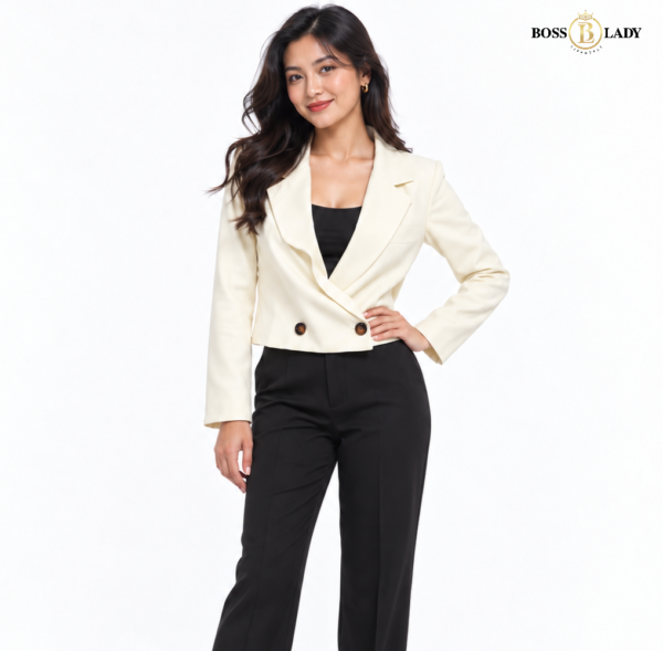 Cream Double-Breasted Cropped Waistcoat