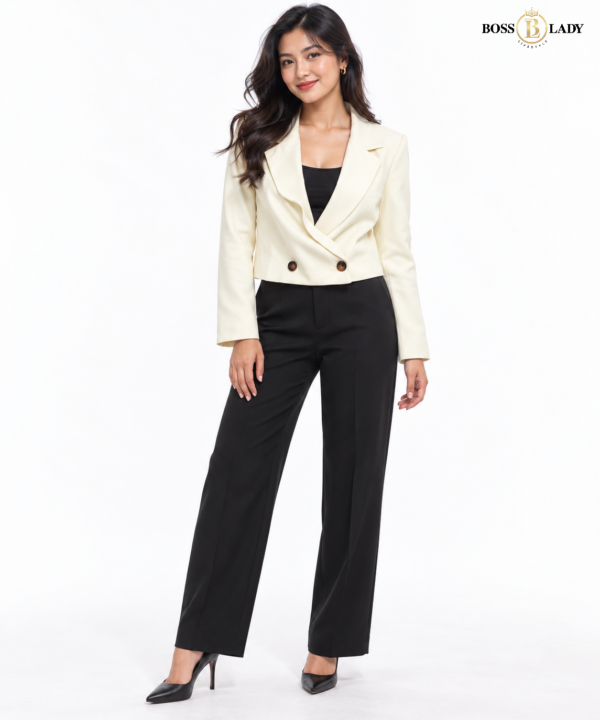 Cream Double-Breasted Cropped Waistcoat