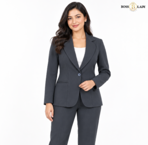 Blue Single-Breasted Princess-Seam Blazer