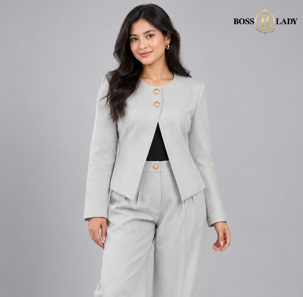 Light Gray Double Button Linin Coat