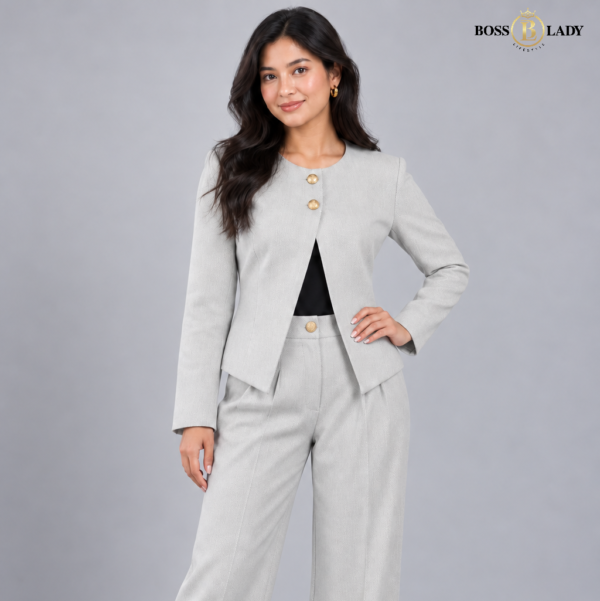 Light Gray Double Button Linin Coat