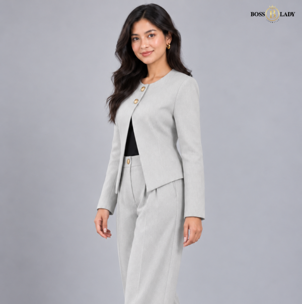 Light Gray Double Button Linin Coat