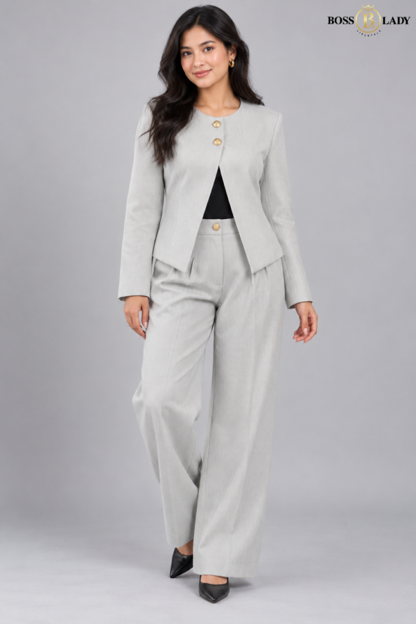 Light Gray Double Button Linin Coat