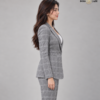 Grey Single-Breasted Windowpane Check Blazer
