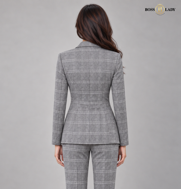 Grey Single-Breasted Windowpane Check Blazer