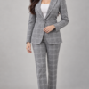 Grey Single-Breasted Windowpane Check Blazer
