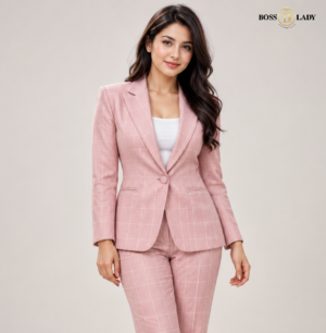 Pink Single-Breasted Windowpane Check Blazer