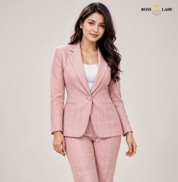 LINE PK 1 Pink Single-Breasted Windowpane Check Blazer