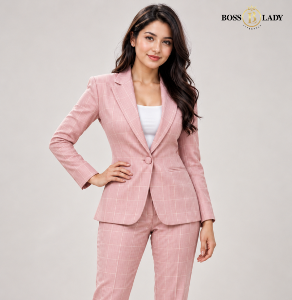 LINE PK 2 Pink Single-Breasted Windowpane Check Blazer