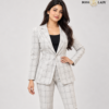 White Single-Breasted Windowpane Check Blazer