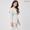 White Single-Breasted Windowpane Check Blazer