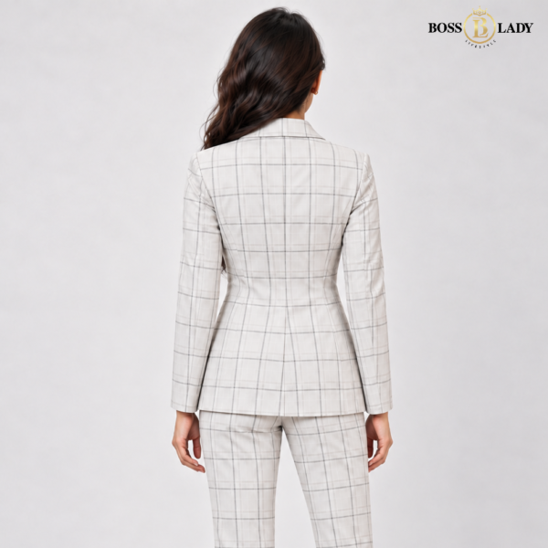White Single-Breasted Windowpane Check Blazer
