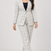 White Single-Breasted Windowpane Check Blazer