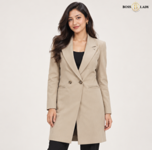 Beige Double-Breasted Longline Coat