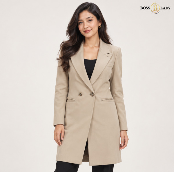Beige Double-Breasted Longline Coat