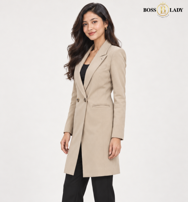 Beige Double-Breasted Longline Coat