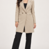 Beige Double-Breasted Longline Coat