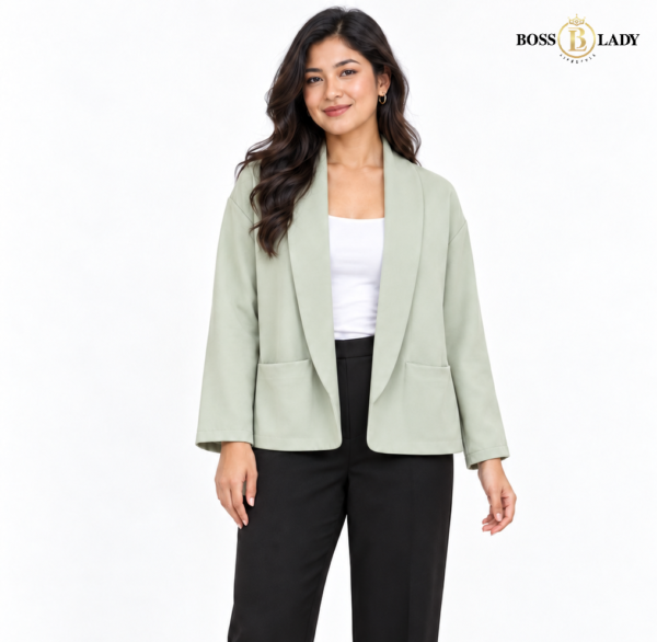 Sage Green Open-Front Shawl-Collar Blazer