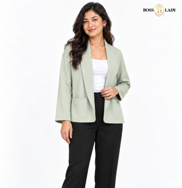Sage Green Open-Front Shawl-Collar Blazer