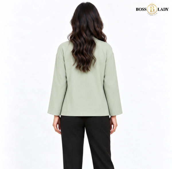 Sage Green Open-Front Shawl-Collar Blazer