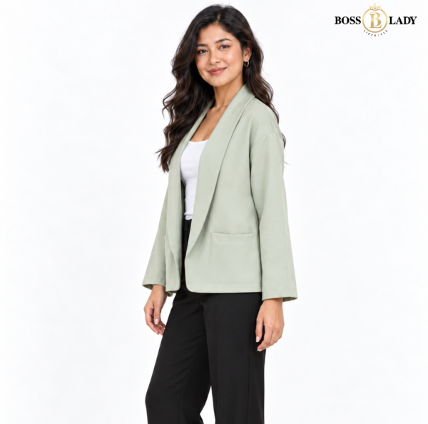 Sage Green Open-Front Shawl-Collar Blazer