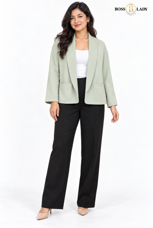Sage Green Open-Front Shawl-Collar Blazer