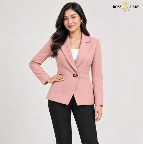 P PINK 2 Dusty Rose Pink Clasp-Detail Blazer