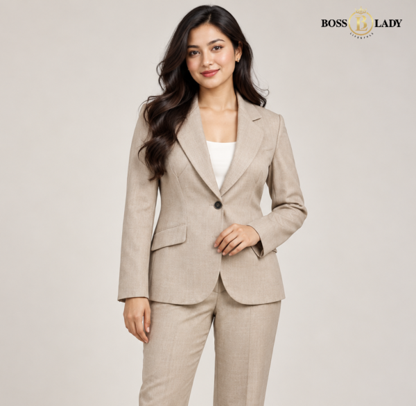 Brown Single-Breasted Blazer with Notched Lapels