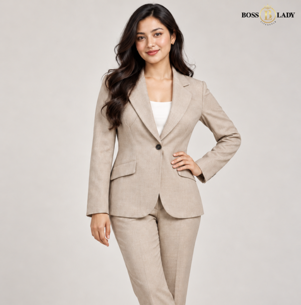 Brown Single-Breasted Blazer with Notched Lapels