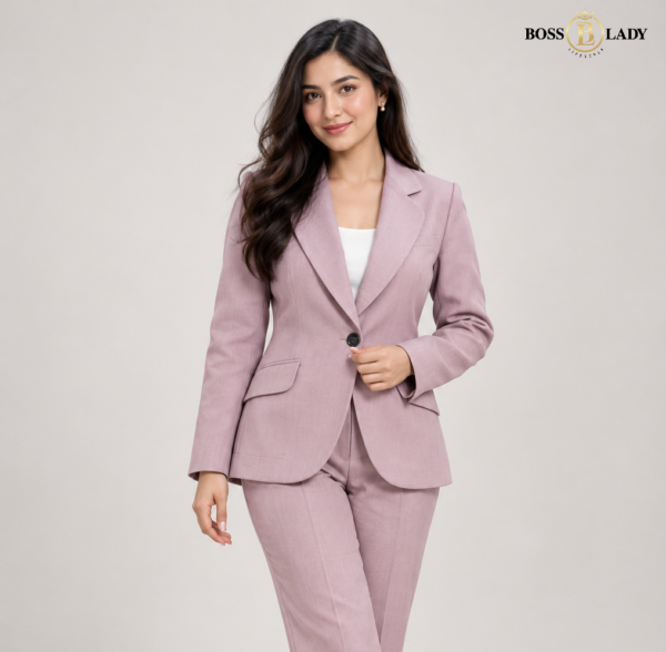 Pink Single-Breasted Blazer with Notched Lapels