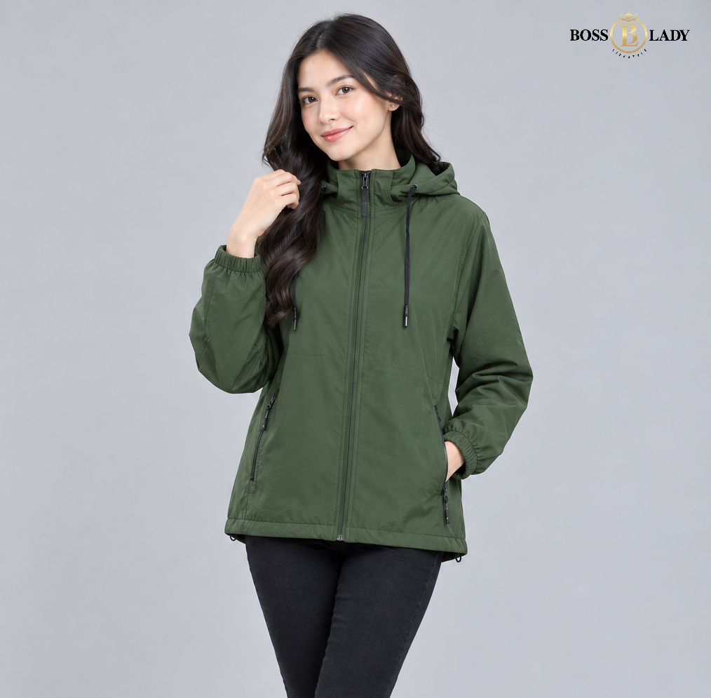Green Zip-Up Windbreaker Jacket